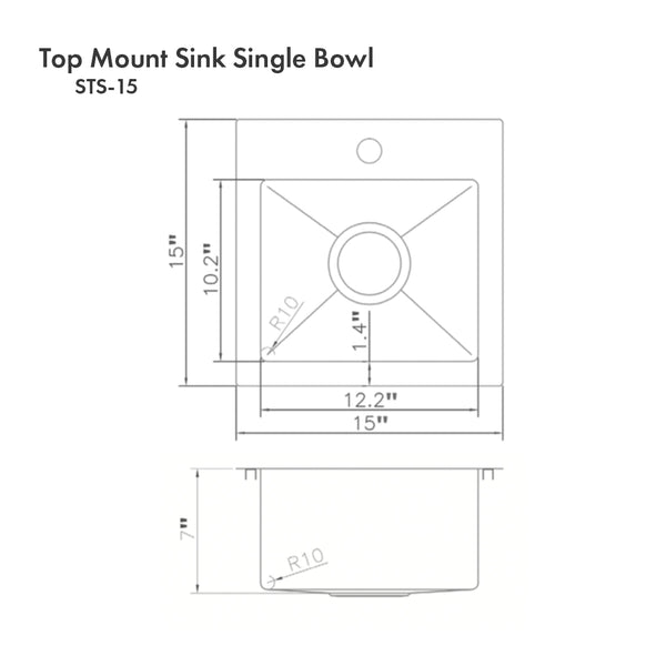 ZLINE 15 in. Donner Topmount Single Bowl Bar Kitchen Sink in Stainless Steel (STS-15)