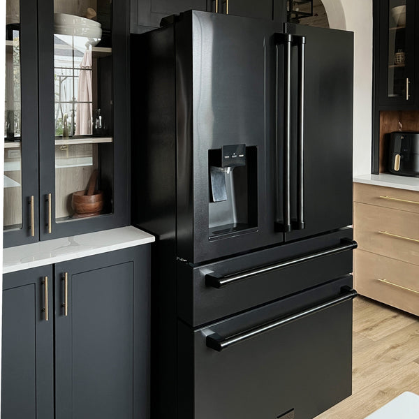 ZLINE 36 in. 21.6 cu. ft. Counter-Depth French Door Refrigerator with Water and Ice Dispenser in Fingerprint-Resistant Black Stainless Steel (RFM-W-36-BS)