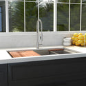ZLINE Garmisch 30 in. Undermount Single Bowl Stainless Steel Kitchen Sink with Bottom Grid and Accessories (SLS-30) in a farmhouse-style kitchen, front.