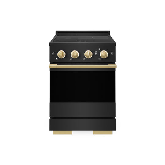 ZLINE Autograph Edition 24 in. 3.2 cu. ft. Marino Induction Range with 3 Element Cooktop and Electric Convection Oven in Black Stainless Steel with Polished Gold Accents (MINRBZ-24-G)