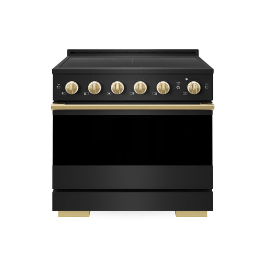 ZLINE Autograph Edition 36 in. 5.2 cu. ft. Marino Induction Range with 5 Element Cooktop and Electric Convection Oven in Black Stainless Steel with Polished Gold Accents (MINRBZ-36-G)