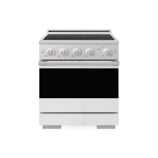 ZLINE 30 in. 4.2 cu. ft. Marino Induction Range with 4 Element Cooktop and Electric Convection Oven in Satin Stainless Steel with White Matte Door (MINRS-WM-30)