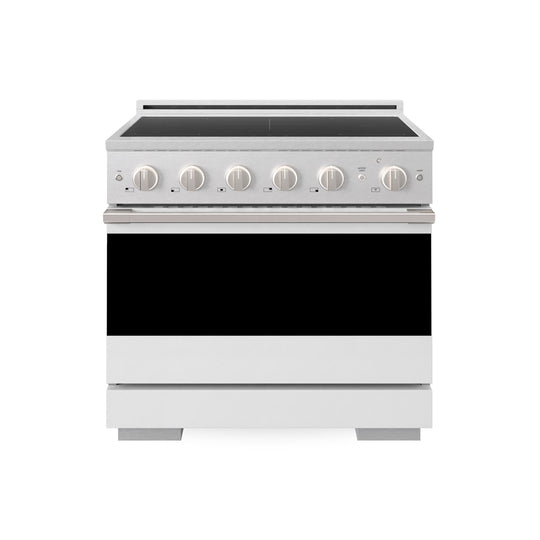 ZLINE 36 in. 5.2 cu. ft. Marino Induction Range with 5 Element Cooktop and Electric Convection Oven in Satin Stainless Steel with White Matte Door (MINRS-WM-36)