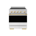 ZLINE Autograph Edition 30 in. 4.2 cu. ft. Marino Induction Range with 4 Element Cooktop and Electric Convection Oven in Satin Stainless Steel with White Matte Door and Polished Gold Accents (MINRSZ-WM-30-G)