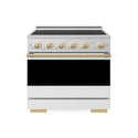 ZLINE Autograph Edition 36 in. 5.2 cu. ft. Marino Induction Range with 5 Element Cooktop and Electric Convection Oven in Satin Stainless Steel with White Matte Door and Polished Gold Accents (MINRSZ-WM-36-G)