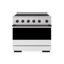 ZLINE Autograph Edition 36 in. 5.2 cu. ft. Marino Induction Range with 5 Element Cooktop and Electric Convection Oven in Satin Stainless Steel with White Matte Door and Matte Black Accents (MINRSZ-WM-36-MB)