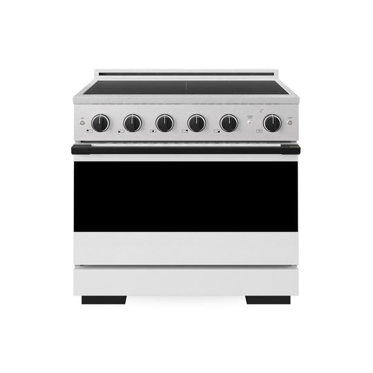 ZLINE Autograph Edition 36 in. 5.2 cu. ft. Marino Induction Range with 5 Element Cooktop and Electric Convection Oven in Satin Stainless Steel with White Matte Door and Matte Black Accents (MINRSZ-WM-36-MB)