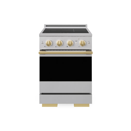 ZLINE Autograph Edition 24 in. 3.2 cu. ft. Marino Induction Range with 3 Element Cooktop and Electric Convection Oven in Stainless Steel with Polished Gold Accents (MINRZ-24-G)