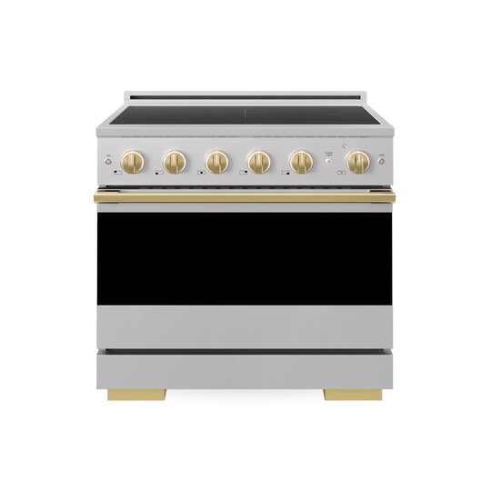 ZLINE Autograph Edition 36 in. 5.2 cu. ft. Marino Induction Range with 5 Element Cooktop and Electric Convection Oven in Stainless Steel with Polished Gold Accents (MINRZ-36-G)