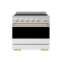 ZLINE Autograph Edition 36 in. 5.2 cu. ft. Marino Induction Range with 5 Element Cooktop and Electric Convection Oven in Stainless Steel with White Matte Door and Polished Gold Accents (MINRZ-WM-36-G)