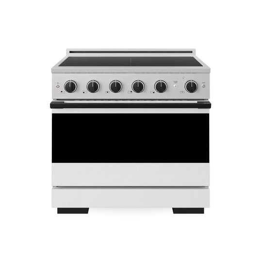 ZLINE Autograph Edition 36 in. 5.2 cu. ft. Marino Induction Range with 5 Element Cooktop and Electric Convection Oven in Stainless Steel with White Matte Door and Matte Black Accents (MINRZ-WM-36-MB)