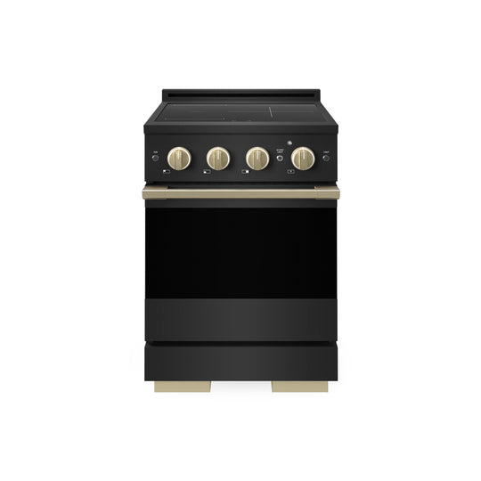 ZLINE Autograph Edition 24 in. 3.2 cu. ft. Marino Induction Range with 3 Element Cooktop and Electric Convection Oven in Black Stainless Steel with Champagne Bronze Accents (MINRBZ-24-CB)