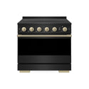 ZLINE Autograph Edition 36 in. 5.2 cu. ft. Marino Induction Range with 5 Element Cooktop and Electric Convection Oven in Black Stainless Steel with Champagne Bronze Accents (MINRBZ-36-CB)