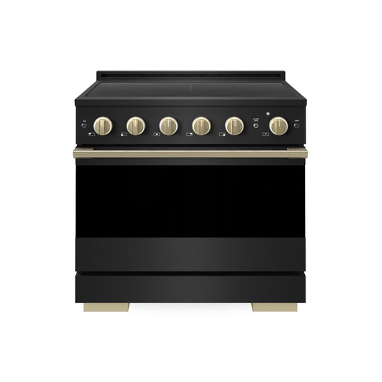ZLINE Autograph Edition 36 in. 5.2 cu. ft. Marino Induction Range with 5 Element Cooktop and Electric Convection Oven in Black Stainless Steel with Champagne Bronze Accents (MINRBZ-36-CB)