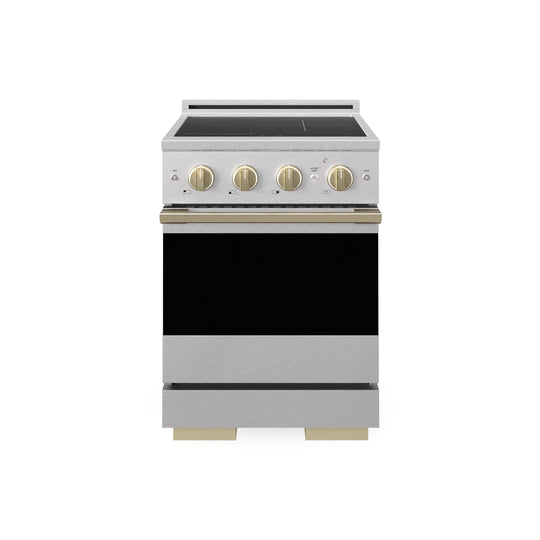 ZLINE Autograph Edition 24 in. 3.2 cu. ft. Marino Induction Range with 3 Element Cooktop and Electric Convection Oven in Satin Stainless Steel with Champagne Bronze Accents (MINRSZ-24-CB)