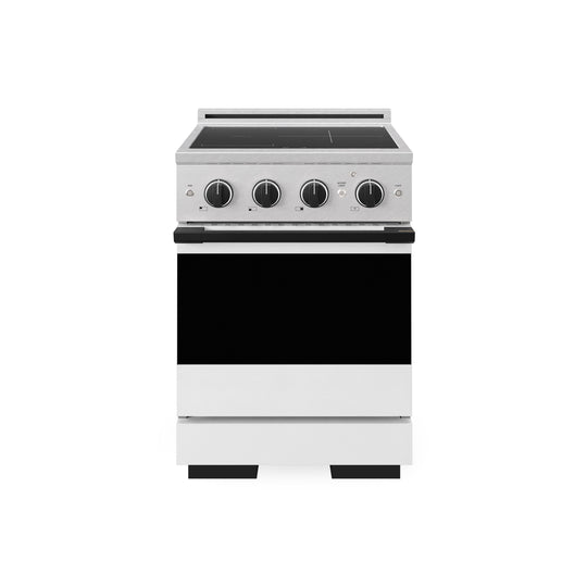 ZLINE Autograph Edition 24 in. 3.2 cu. ft. Marino Induction Range with 3 Element Cooktop and Electric Convection Oven in Satin Stainless Steel with White Matte Door and Matte Black Accents (MINRSZ-WM-24-MB)