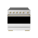 ZLINE Autograph Edition 36 in. 5.2 cu. ft. Marino Induction Range with 5 Element Cooktop and Electric Convection Oven in Satin Stainless Steel with White Matte Door and Champagne Bronze Accents (MINRSZ-WM-36-CB)
