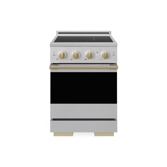 ZLINE Autograph Edition 24 in. 3.2 cu. ft. Marino Induction Range with 3 Element Cooktop and Electric Convection Oven in Stainless Steel with Champagne Bronze Accents (MINRZ-24-CB)