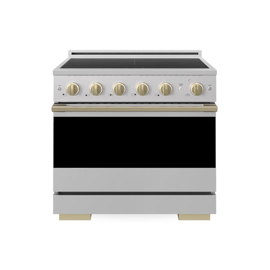 ZLINE Autograph Edition 36 in. 5.2 cu. ft. Marino Induction Range with 5 Element Cooktop and Electric Convection Oven in Stainless Steel with Champagne Bronze Accents (MINRZ-36-CB)