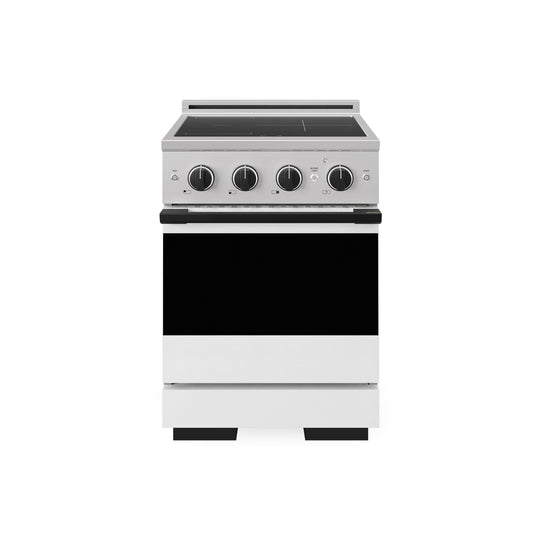 ZLINE Autograph Edition 24 in. 3.2 cu. ft. Marino Induction Range with 3 Element Cooktop and Electric Convection Oven in Stainless Steel with White Matte Door and Matte Black Accents (MINRZ-WM-24-MB)