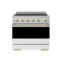 ZLINE Autograph Edition 36 in. 5.2 cu. ft. Marino Induction Range with 5 Element Cooktop and Electric Convection Oven in Stainless Steel with White Matte Door and Champagne Bronze Accents (MINRZ-WM-36-CB)