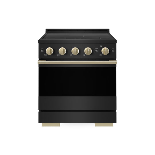 ZLINE Autograph Edition 30 in. 4.2 cu. ft. Marino Induction Range with 4 Element Cooktop and Electric Convection Oven in Black Stainless Steel with Champagne Bronze Accents (MINRBZ-30-CB)