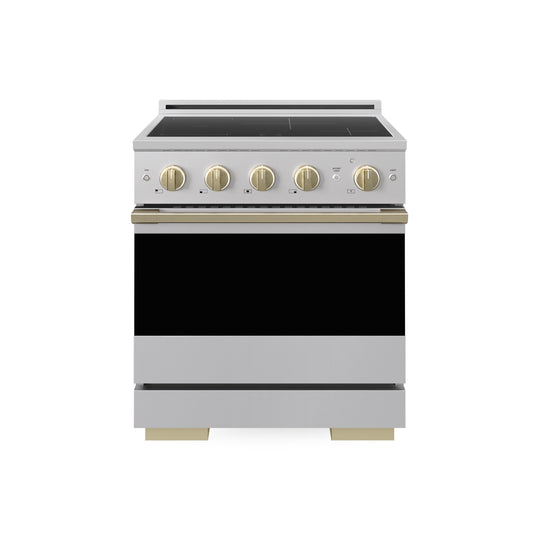 ZLINE Autograph Edition 30 in. 4.2 cu. ft. Marino Induction Range with 4 Element Cooktop and Electric Convection Oven in Stainless Steel with Champagne Bronze Accents (MINRZ-30-CB)