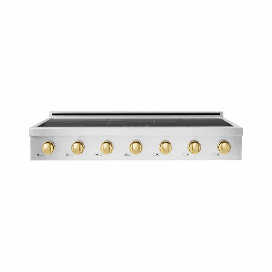 ZLINE Autograph Edition 48 in. Paramount Induction Rangetop with 7 Element Cooktop in Satin Stainless Steel and Polished Gold Accents (SINRTSZ-48-G)