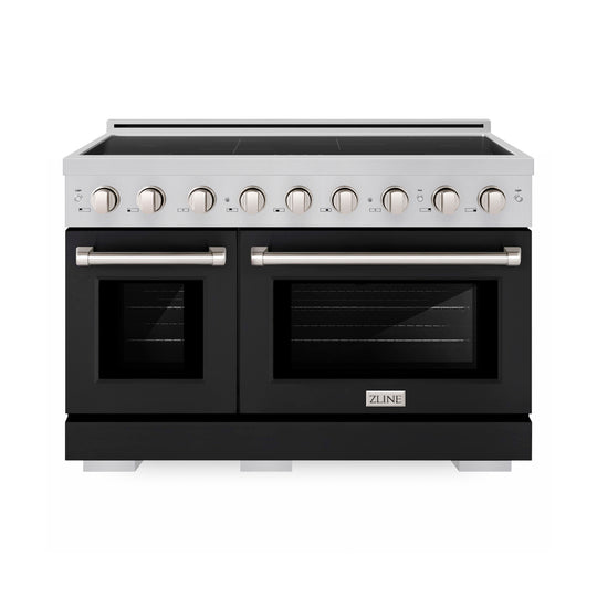 ZLINE 48 in. 6.7 cu. ft. Paramount Induction Range with 7 Element Cooktop and Dual Ovens in Satin Stainless Steel with Black Matte Doors (SINRS-BLM-48)