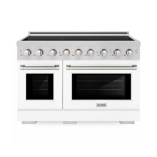 ZLINE 48 in. 6.7 cu. ft. Paramount Induction Range with 7 Element Cooktop and Dual Ovens in Stainless Steel with White Matte Doors (SINR-WM-48)