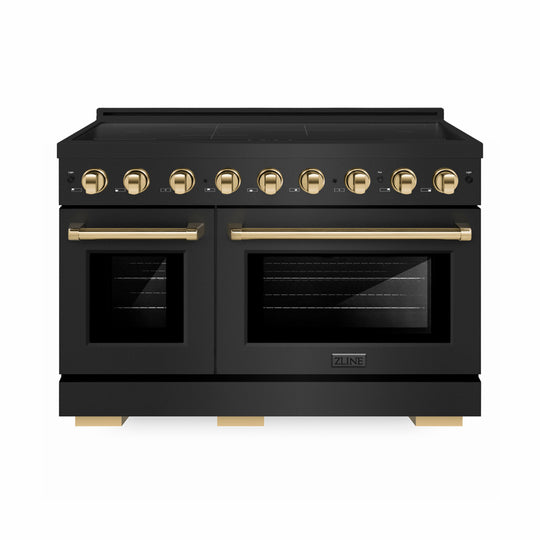 ZLINE Autograph Edition 48 in. 6.7 cu. ft. Paramount Induction Range with 7 Element Cooktop and Dual Ovens in Black Stainless Steel with Polished Gold Accents (SINRBZ-48-G)