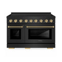 ZLINE Autograph Edition 48 in. 6.7 cu. ft. Paramount Induction Range with 7 Element Cooktop and Dual Ovens in Black Stainless Steel with Champagne Bronze Helix Handles and Knob Accents (SINRBZ-48-KCB)