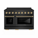 ZLINE Autograph Edition 48 in. 6.7 cu. ft. Paramount Induction Range with 7 Element Cooktop and Dual Ovens in Black Stainless Steel with Polished Gold Helix Handles and Knob Accents (SINRBZ-48-KG)