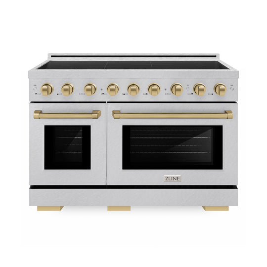 ZLINE Autograph Edition 48 in. 6.7 cu. ft. Paramount Induction Range with 7 Element Cooktop and Dual Ovens in Satin Stainless Steel with Champagne Bronze Accents (SINRSZ-48-CB)