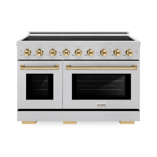 ZLINE Autograph Edition 48 in. 6.7 cu. ft. Paramount Induction Range with 7 Element Cooktop and Dual Ovens in Satin Stainless Steel with Polished Gold Accents (SINRSZ-48-G)