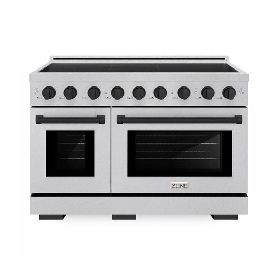 ZLINE Autograph Edition 48 in. 6.7 cu. ft. Paramount Induction Range with 7 Element Cooktop and Dual Ovens in Satin Stainless Steel with Matte Black Accents (SINRSZ-48-MB)