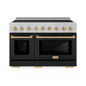 ZLINE Autograph Edition 48 in. 6.7 cu. ft. Paramount Induction Range with 7 Element Cooktop and Dual Ovens in Satin Stainless Steel with Black Matte Doors and Champagne Bronze Accents (SINRSZ-BLM48-CB)