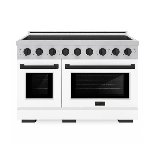 ZLINE Autograph Edition 48 in. 6.7 cu. ft. Paramount Induction Range with 7 Element Cooktop and Dual Ovens in Satin Stainless Steel with White Matte Doors and Matte Black Accents (SINRSZ-WM-48-MB)