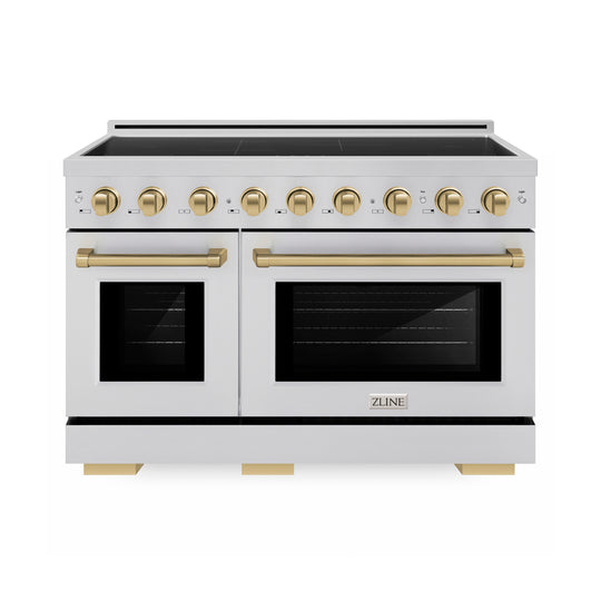ZLINE Autograph Edition 48 in. 6.7 cu. ft. Paramount Induction Range with 7 Element Cooktop and Dual Ovens in Stainless Steel with Champagne Bronze Accents (SINRZ-48-CB)