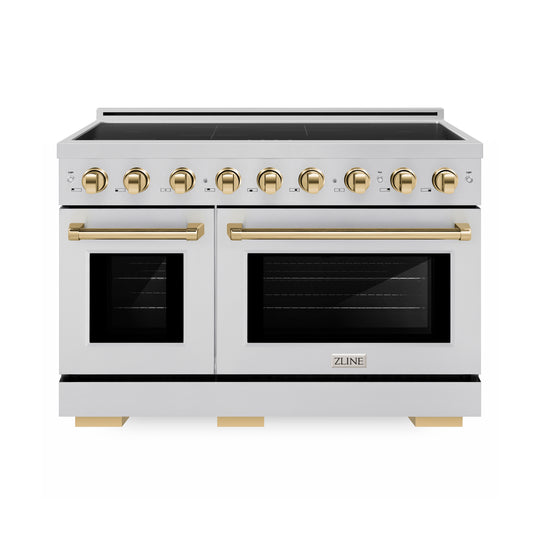 ZLINE Autograph Edition 48 in. 6.7 cu. ft. Paramount Induction Range with 7 Element Cooktop and Dual Ovens in Stainless Steel with Polished Gold Accents (SINRZ-48-G)