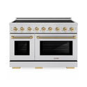 ZLINE Autograph Edition 48 in. 6.7 cu. ft. Paramount Induction Range with 7 Element Cooktop and Dual Ovens in Stainless Steel with Champagne Bronze Helix Handles and Knob Accents (SINRZ-48-KCB)