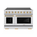 ZLINE Autograph Edition 48 in. 6.7 cu. ft. Paramount Induction Range with 7 Element Cooktop and Dual Ovens in Stainless Steel with Polished Gold Helix Handles and Knob Accents (SINRZ-48-KG)