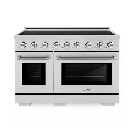 ZLINE Autograph Edition 48 in. 6.7 cu. ft. Paramount Induction Range with 7 Element Cooktop and Dual Ovens in Stainless Steel with Polished Nickel Helix Handles and Knob Accents (SINRZ-48-KPN)