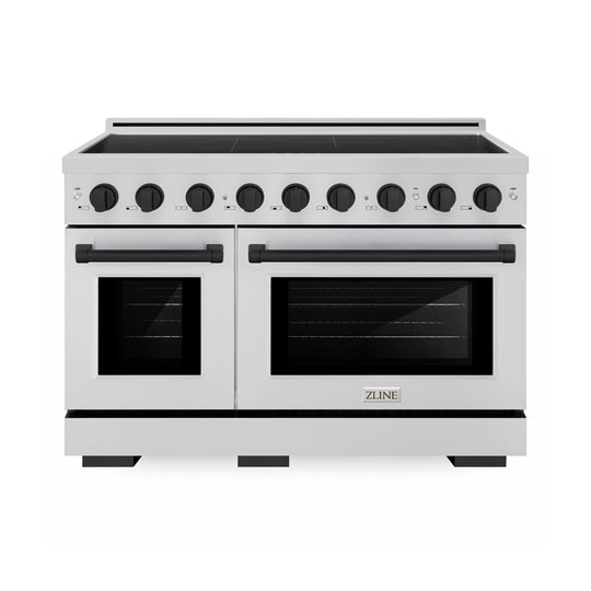 ZLINE Autograph Edition 48 in. 6.7 cu. ft. Paramount Induction Range with 7 Element Cooktop and Dual Ovens in Stainless Steel with Matte Black Accents (SINRZ-48-MB)