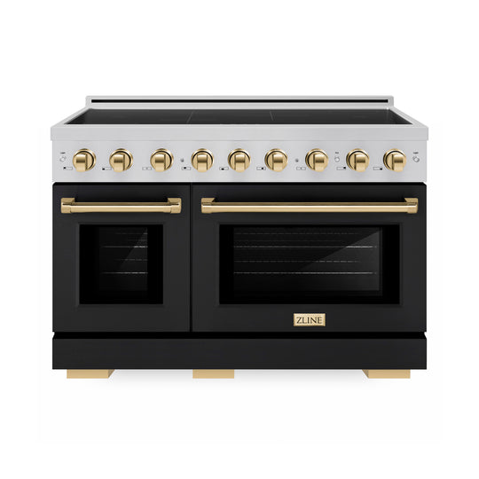 ZLINE Autograph Edition 48 in. 6.7 cu. ft. Paramount Induction Range with 7 Element Cooktop and Dual Ovens in Stainless Steel with Black Matte Doors and Polished Gold Accents (SINRZ-BLM-48-G)