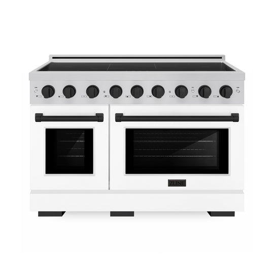 ZLINE Autograph Edition 48 in. 6.7 cu. ft. Paramount Induction Range with 7 Element Cooktop and Dual Ovens in Stainless Steel with White Matte Doors and Matte Black Accents (SINRZ-WM-48-MB)