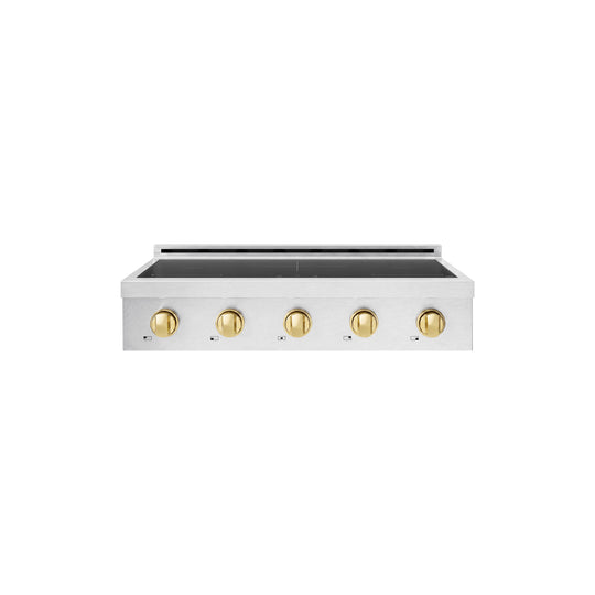 ZLINE Autograph Edition 36 in. Paramount Induction Rangetop with 5 Element Cooktop in Satin Stainless Steel and Polished Gold Accents (SINRTSZ-36-G)
