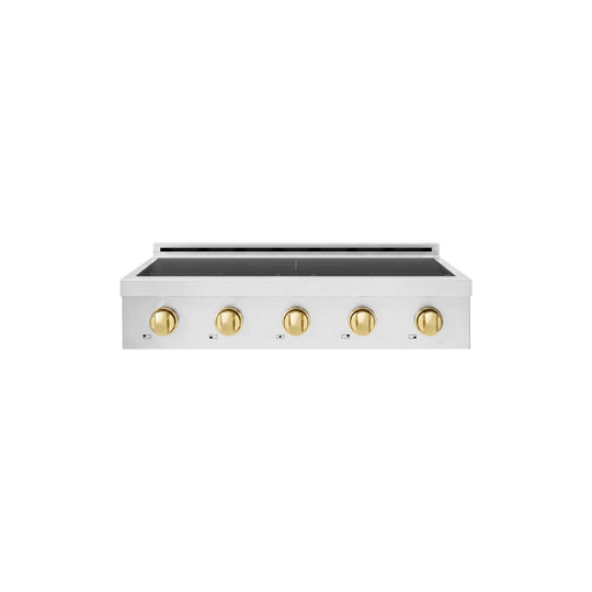 ZLINE Autograph Edition 36 in. Paramount Induction Rangetop with 5 Element Cooktop in Stainless Steel and Polished Gold Accents (SINRTZ-36-G)