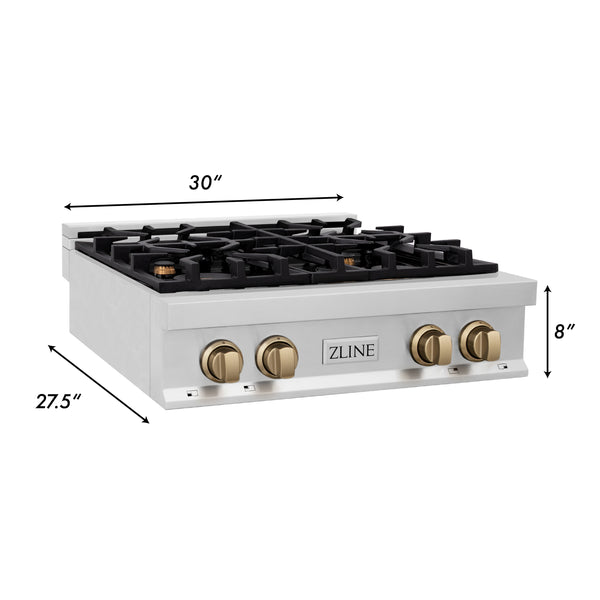 ZLINE Autograph Edition 30" Porcelain Rangetop with 4 Gas Burners in Stainless Steel with Accents (RTZ-30)