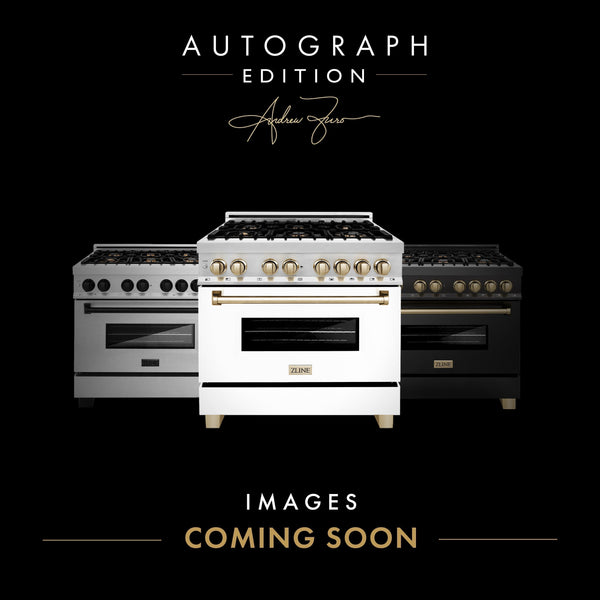 Products ZLINE 48 in. Autograph Edition Kitchen Package with Stainless Steel Dual Fuel Range with White Matte Door, Range Hood and Dishwasher with Champagne Bronze Accents (3AKP-RAWMRHDWM48-CB)